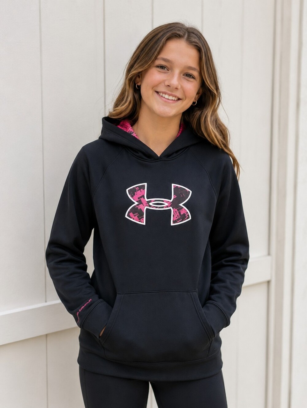 3/$50 UNDER ARMOUR storm hoodie black & pink sz youth XL